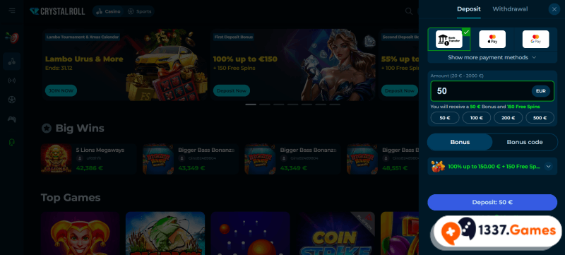 Betaalmethoden bij CrystalRoll