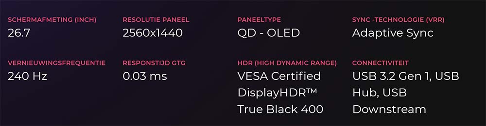 AOC AGON PRO AG276QZD2 scherm specificaties